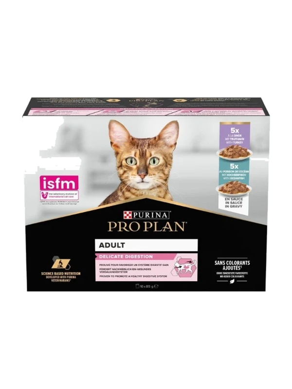 989482 Sachet pour chat adult proplan delicate digestion dinde+ poisson 10x85g – Image 1